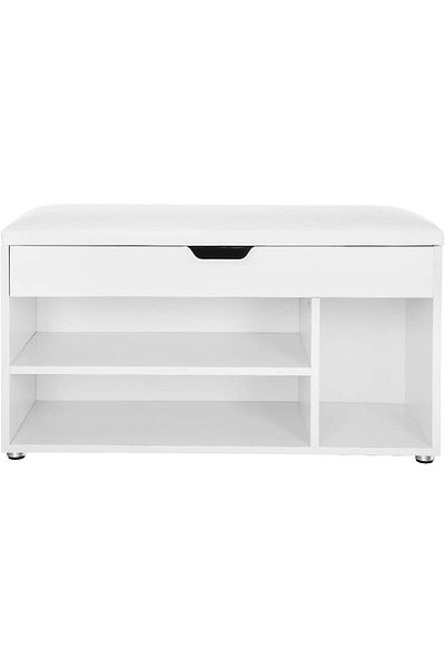 VASAGLE Pantofar cu banca, capitonata, 3 compartimente, sarcina 150 kg, 30x80x44cm, modern, alb