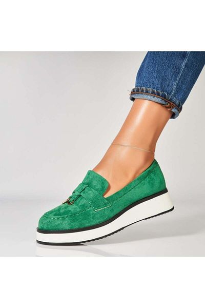 Joana Women's Casual Green Shoes Made of Eco-Suede Leather Athie