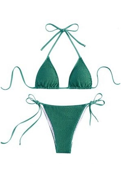 Mixbo - Costum de baie din două piese, creponat, verde închis, mărimea M