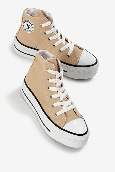 Tonny Black Children's Unisex Beige Thermo Thick Sole Lace-Up Long Linen Sports Shoes