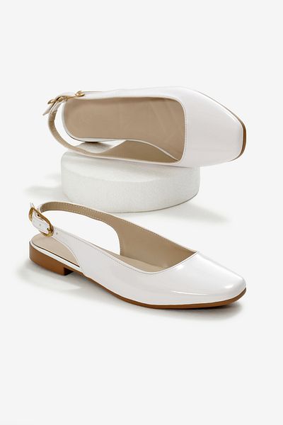 Tonny Black Women's White Open Back Buckle Ballerinas