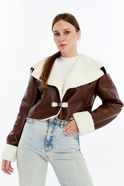 CHOS7N Women's Oversize Leather Coat Fur Jacket Niche Compact Design Casual Sports Look