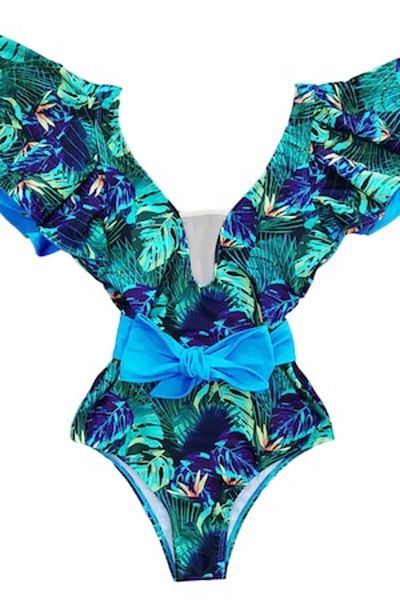 Mixbo Costum de Baie, Intreg, cu Volane, Imprimeu Hawaii Blue, Mixbo, marime S