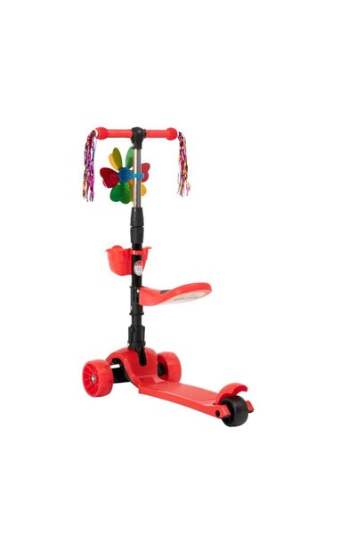 Mixbo Kids Scooter Foldable Mixbo, 3-8 Years, Adjustable Handlebar, Basket, Self-Balancing, Red with Seat,