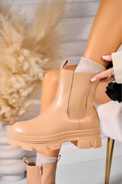 Joana Women's Khaki Fur-lined Boots Made of Eco-Leather Milany