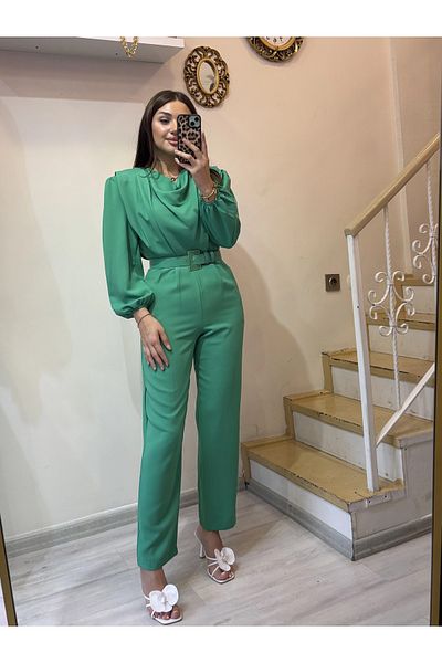 ROSSA Long Sleeve Belted Jumpsuit