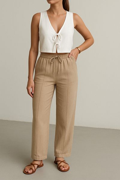 My Blog Mink Color 100% Linen Palazzo Trousers 3455