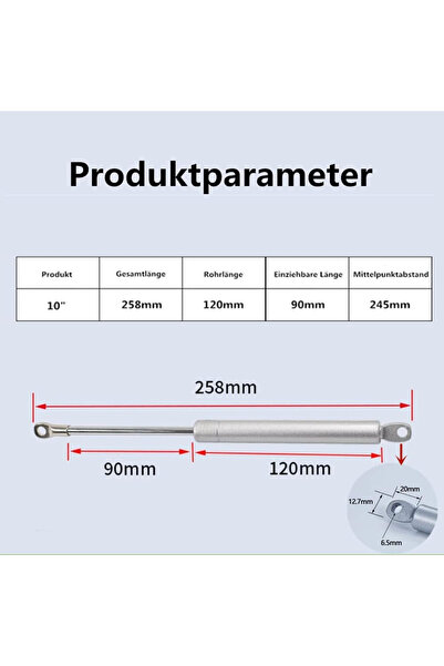 Vencede Set de 2 amortizoare pentru mobilă, 40 N, metal, argintiu, 258 mm