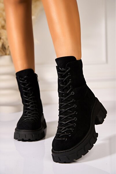 Joana Γυναικείες μαύρες μπότες με επένδυση γούνας από οικολογικό σουέτ Zayley