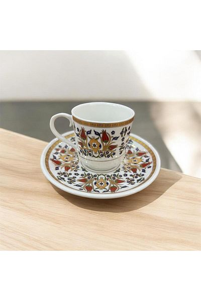 AEN PORSELEN Zerli Coffee Cup Set for 6 People 12 Pieces