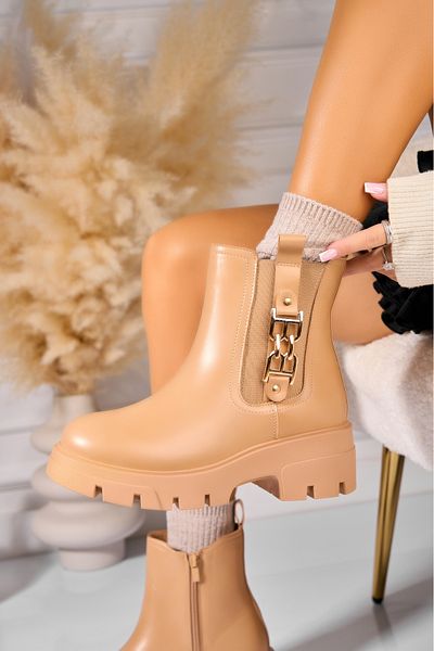 Joana Allya Khaki Faux Leather Women's Fur-lined Boots