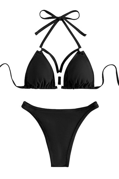 Mixbo - Costum de baie din două piese, model brazilian, negru elegant, mărimea S
