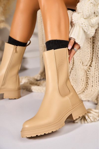 Joana Women's Khaki Fur-lined Boots Made of Stiora Eco-Leather