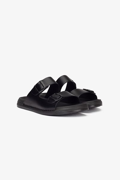 Barmea Luxury Vegetal Leather Men's Slippers - 1002 Black Kk510