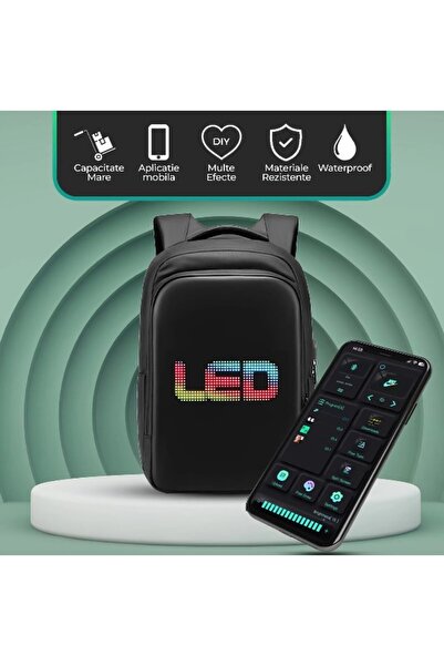 Sale4u Rucsac inteligent cu afișaj LED, WiFi, impermeabil, aplicație iOS/Andr...