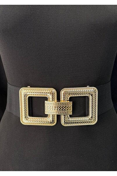 Kemerix Women's Gold Buckle Elastic Waist Belt Corset