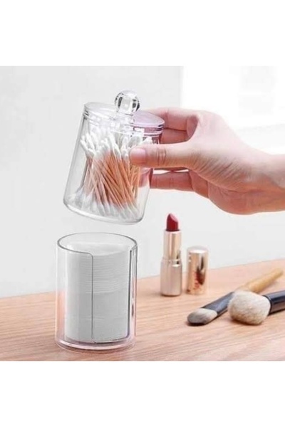 Generic Clear acrylic organizer with two containers for storing and organizing cotton swabs and cotton pads