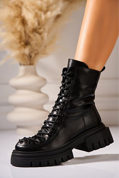 Joana Γυναικείες μαύρες μπότες με επένδυση γούνας από οικολογικό δέρμα Zelina