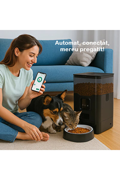 Smart Vibe Huggo Net - WiFi Automatic Feeder Transparent Vision 4L, Customizable Audio, Mains/Batteries, White