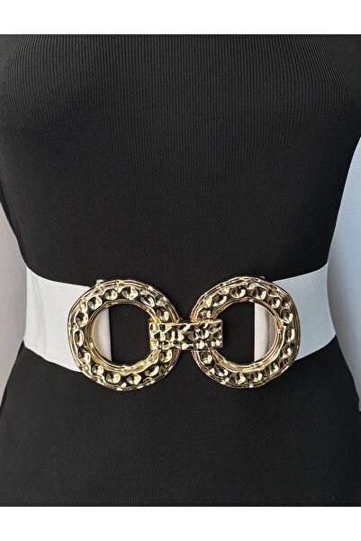 Kemerix Women's Gold Buckle Elastic Waist Belt Corset