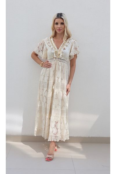 Alorabella Kayley gold trim crochet maxi