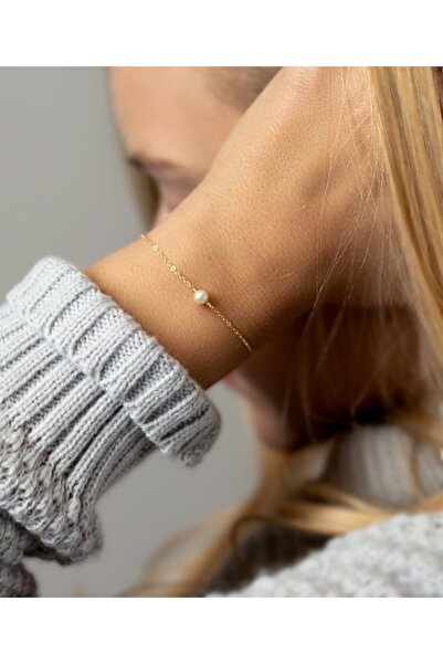 Mojo Jewellery İnce Minimalist Şık İnci Bileklik / Kararmaz Altın Kaplama