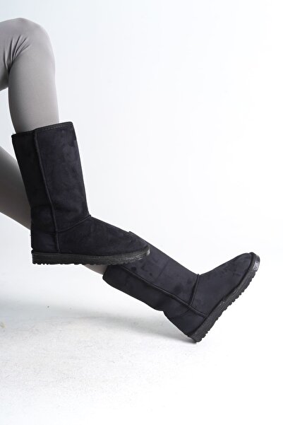 Joy Ayakkabı Freya Laceless Flat Sole Suede Women's Boots with Fur Inside Sst - Black