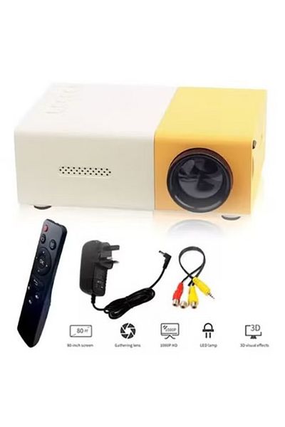 Primo Plus YG300 Portable QVGA LED 400 Lumens Projector With Remote Control YG300 White/Yellow