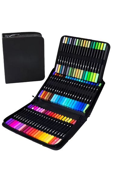 zola Set of 100 markers, Zola, 2 heads, thin and thick, zippered storage case