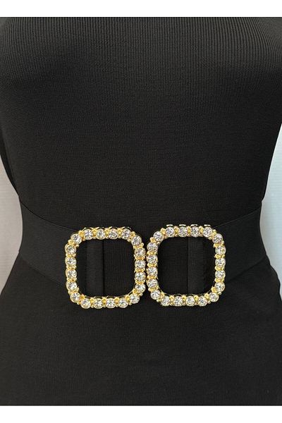 Kemerix Women's Gold Buckle Elastic Waist Belt Corset