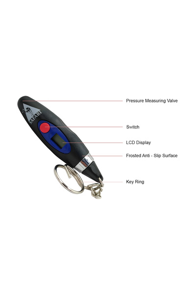 Safari مقياس ضغط الإطارات الرقمي TG-48 - شاشة LCD، تصميم سلسلة مفاتيح للسيارات والدراجات والشاحنات