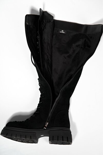 Joana Cizme negre cu platformă din piele întoarsă artificială și blană Zelina