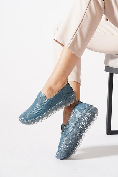 Moda Pie Naste Double Tire Laser Women's Genuine Leather Shoes Denim Blue Skin