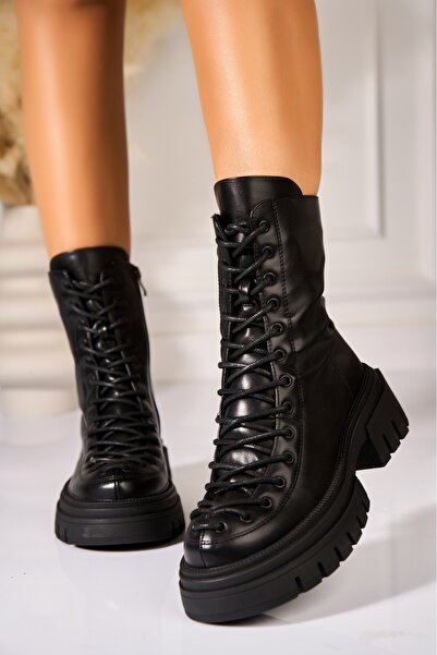 Joana Γυναικείες μαύρες μπότες με επένδυση γούνας από οικολογικό δέρμα Zelina