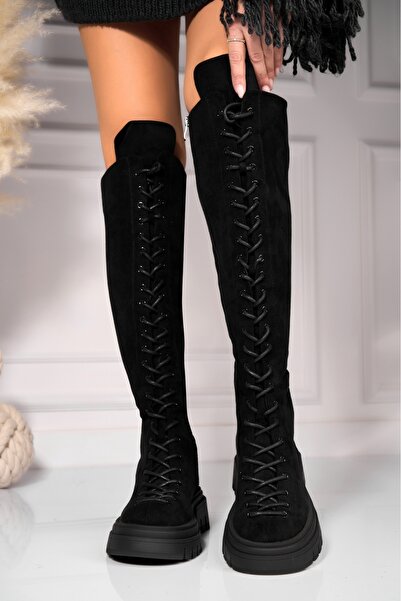 Joana Cizme negre cu platformă din piele întoarsă artificială și blană Zelina