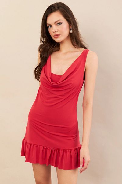 Cool & Sexy Rochie mini pentru damă Coral Degaje Guler COL0078