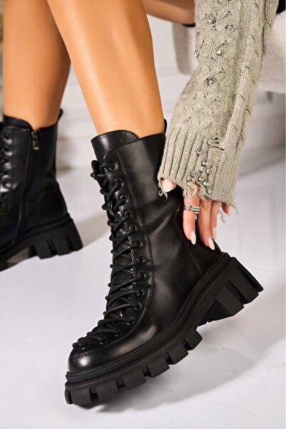 Joana Γυναικείες μαύρες μπότες με επένδυση γούνας από οικολογικό δέρμα Zera