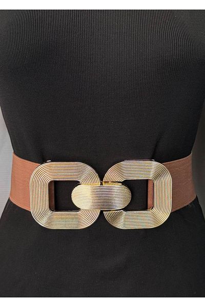 Kemerix Women's Gold Buckle Elastic Waist Belt Corset