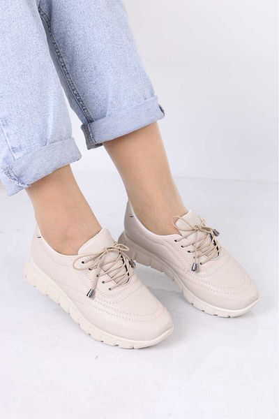 OBAY LİFE Women's Plain Beige Elastic 5 cm Heel Orthopedic Sports Shoes Nbr4112