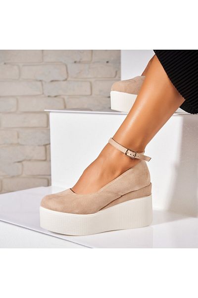 Joana Women's Khaki Platform Shoes Made of Kynlie Eco-Suede Leather