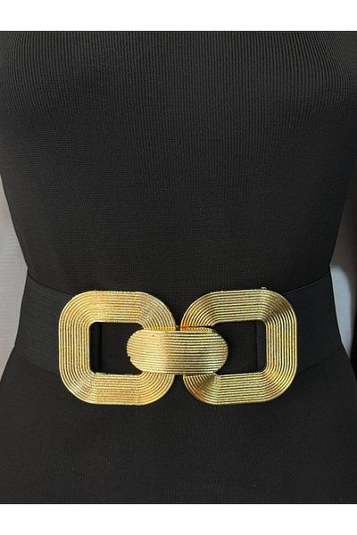 Kemerix Women's Gold Buckle Elastic Waist Belt Corset