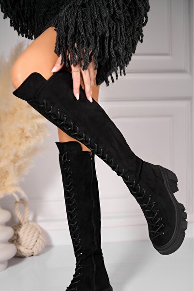 Joana Women's Black Fur-lined Boots Made of Eco-Suede Leather Aysa2