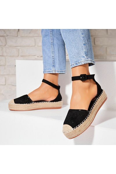 Joana Women's Black Espadrilles Made of Eco-Suede Leather Eastyn