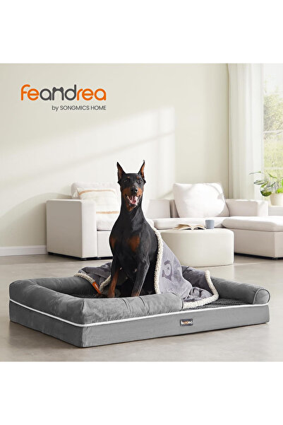 feandrea Pat ortopedic pentru caini, cu margini inaltate si husa detasabila, 120x85x20 cm, gri