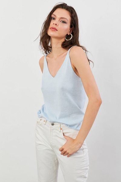 Cool & Sexy Women's Baby Blue V-Neck Knitwear Blouse Kz546