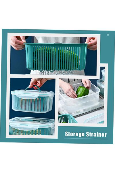 COOYA 5 Pack Fruit Storage Containers for Fridge with Drain Colander Plastic Produce Keepers(Blue)