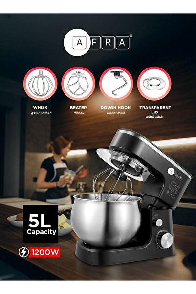 Afra Stand Mixer, 1200W, 5L Stainless Steel Bowl, 6 Speed, 7635 Copper Motor, Metal Gear Design, Ant