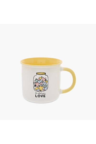 Lifestyle كوب صيني عظمي جديد مطبوع بمقبض - 355 مل