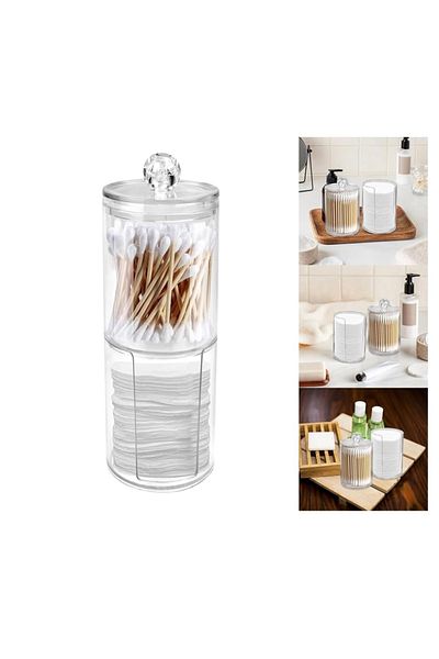 Generic Clear acrylic organizer with two containers for storing and organizing cotton swabs and cotton pads