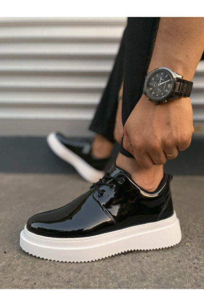 Joy Ayakkabı JYx03 Luxor Lace-Up Patent Leather Ανδρικά καθημερινά αθλητικά κλασικά παπούτσια RBT - Μαύρα